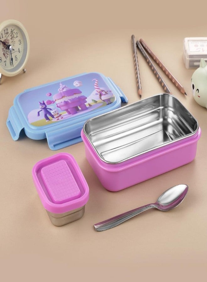 GALOOF Tiffin Box Set with 500ml & 870ml Containers, HD Print Designs, Leak Proof with Spoon (870 ml, Pink) - Image 3